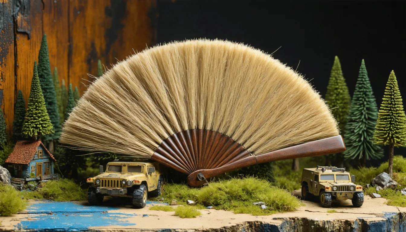 A fan brush with bristles spread in a flat fan shape
