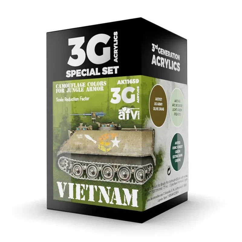 AK Interactive 3rd Gen AFV Paint Set - Vietnam Camouflage Colors for Jungle Colors (AK11659)
