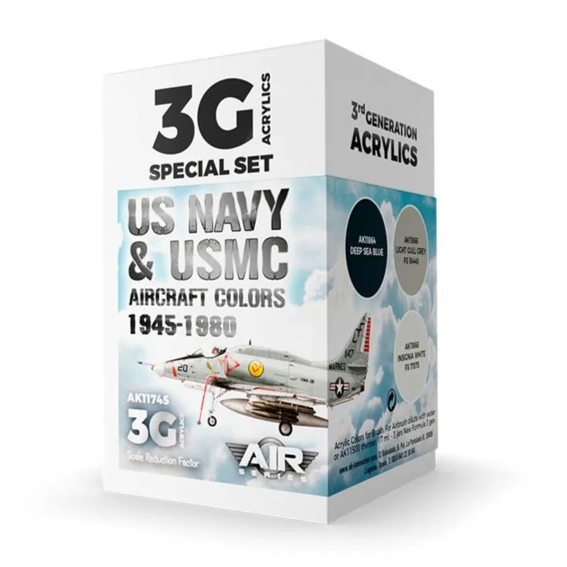 AK Interactive 3rd Gen Aircraft Paint Set - US Navy & USMC Aircraft Colors 1945-1980 Set (AK11745)