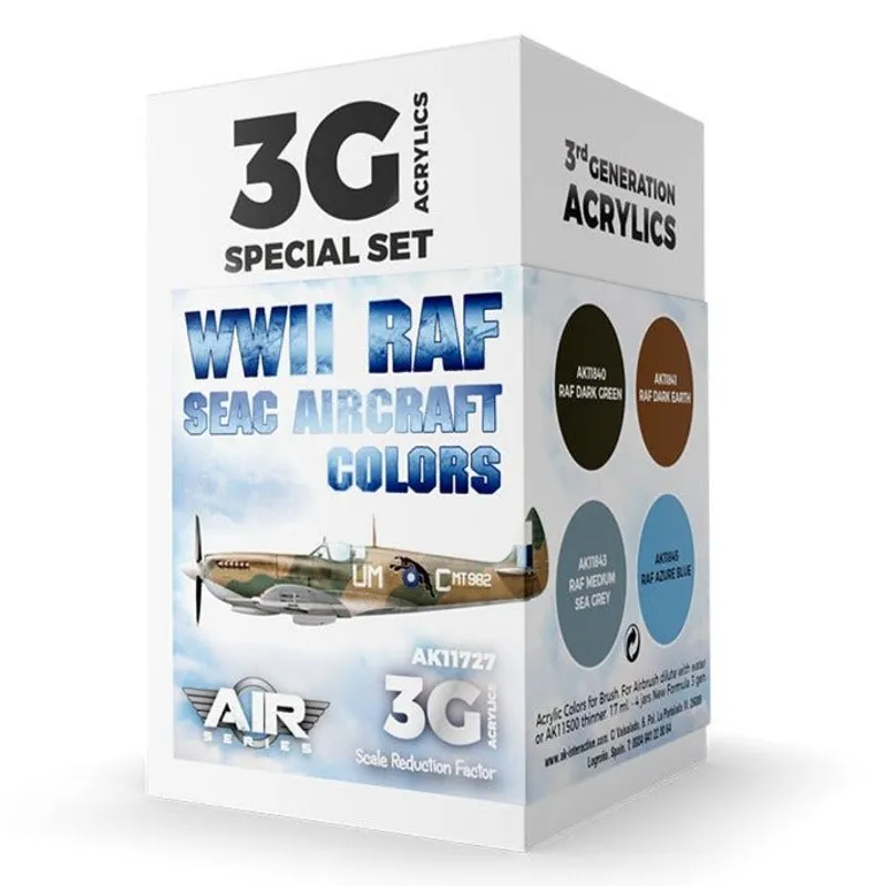 AK Interactive 3rd Gen Aircraft Paint Set - WWII RAF SEAC Aircraft Colors Set (AK11727)