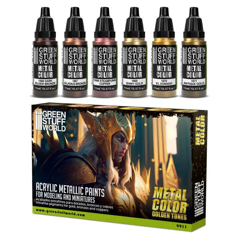 Green Stuff World Metallic Paints Set - Metal Color Golden Tones