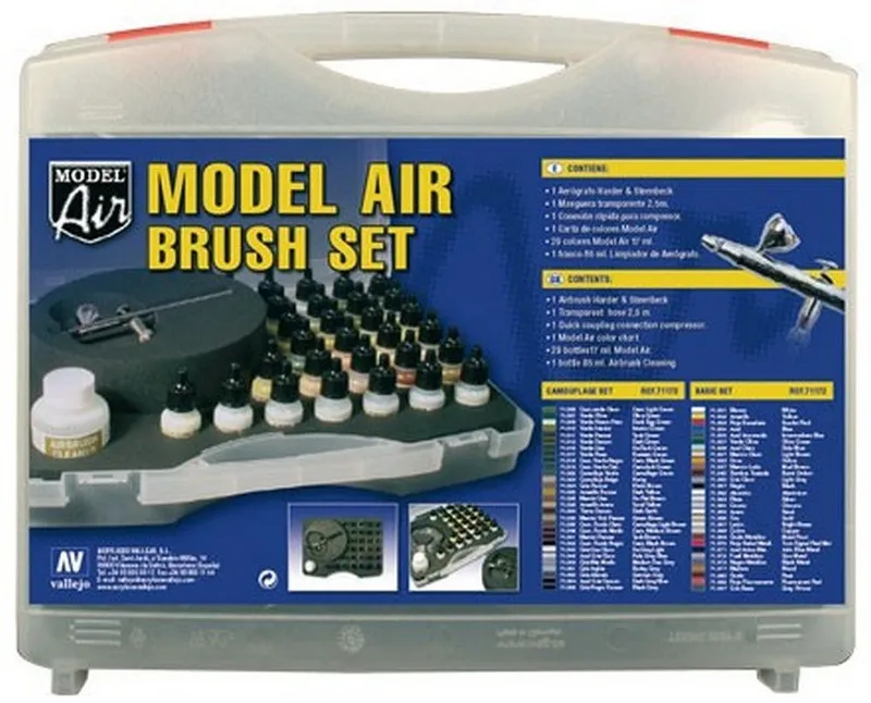 Vallejo Model Air - Military Colours & Airbrush Set box and contents